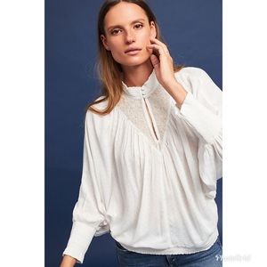 Anthropologie Feather Bone Edda High-Neck Blouse